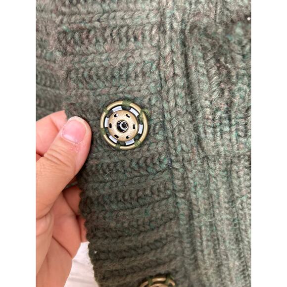 Free People Women’s Medium Forest Green Chunky Wool Cardigan Sweater Y2K Boho - Picture 5 of 7